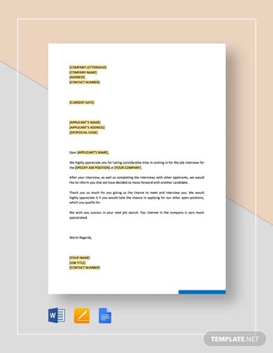 rejection letter interviewed applicants template