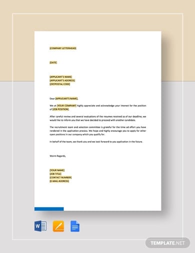 rejection letter non interviewed applicants template