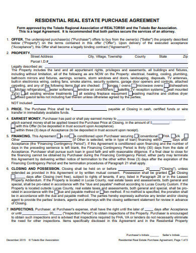 residential real estate purchase agreement example