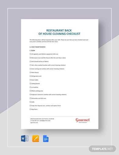 restaurant back of house cleaning checklist template