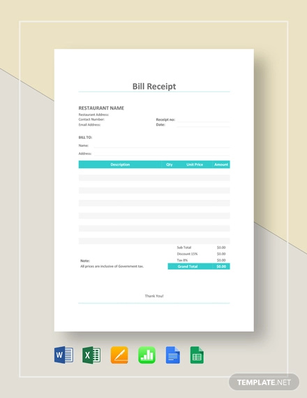 Bill Receipt Template - 14+ Free Word, PDF Format Download | Free ...
