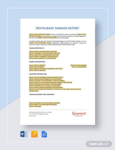 restaurant damage report template