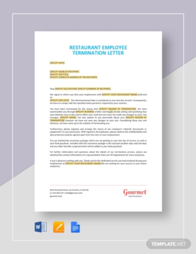 restaurant employee termination letter template1