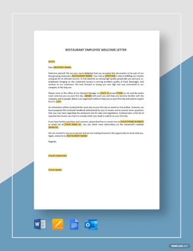 restaurant employee welcome letter template