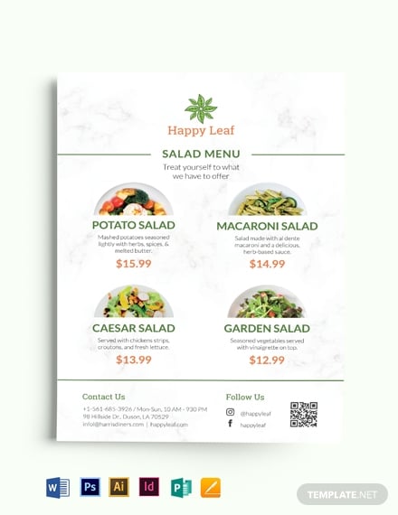 restaurant food menu flyer template