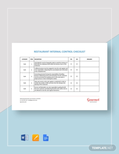 restaurant internal control checklist template