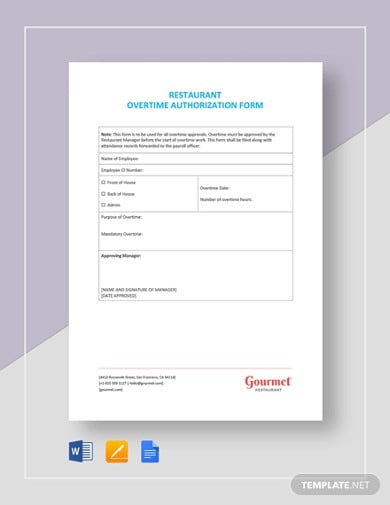 restaurant overtime authorization form template
