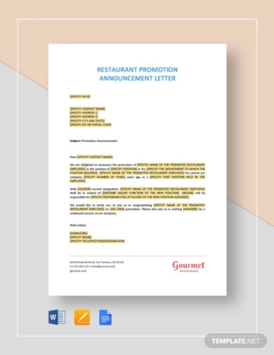 plantilla de carta de anuncio de promoción de restaurante