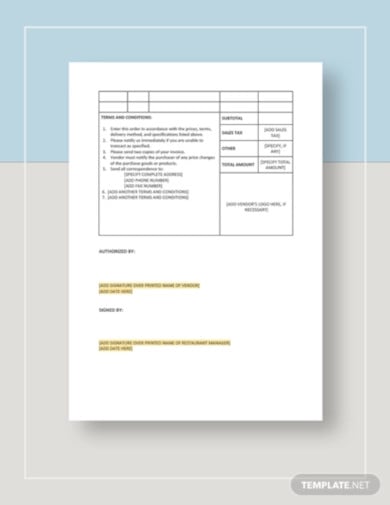 restaurant purchase order form template