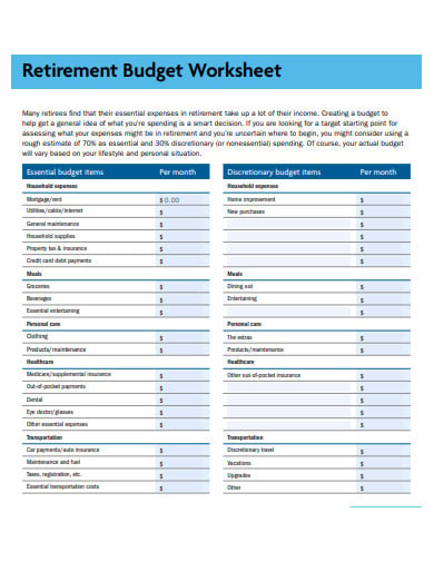 retirement budget template