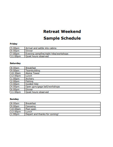 retreat weekend sample schedule