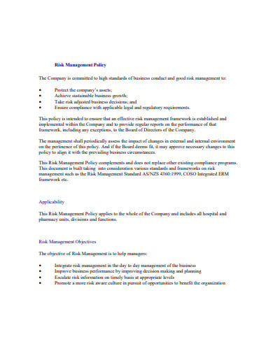 risk management policy template