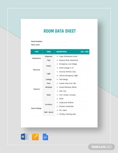 room data sheet template5