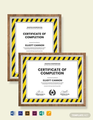 safety management certificate template