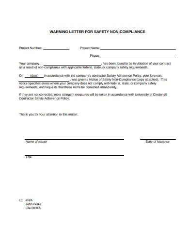 safety warning letter format