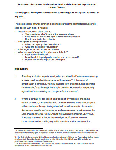 sale of land rescission contract