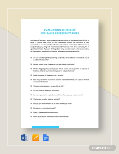 sales representative checklist evaluation template