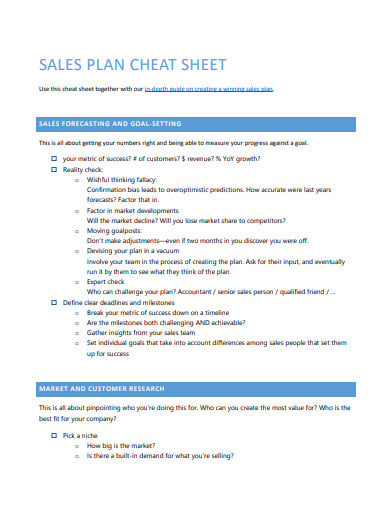 sales plan cheat sheet template
