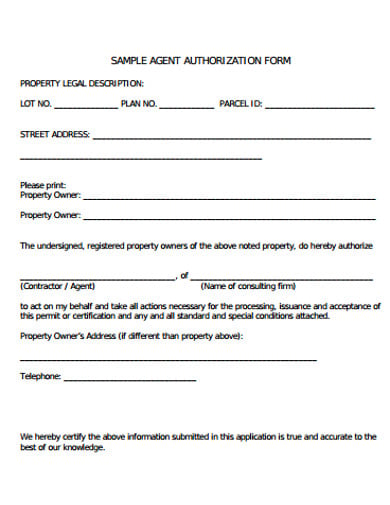 sample agent autorization form