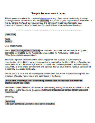 sample announcement letter example