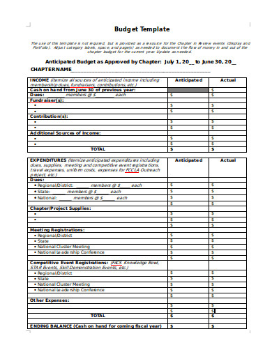 sample budget template