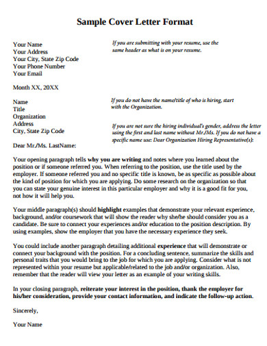 sample cover letter format template