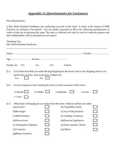 sample customer questionnaire templates