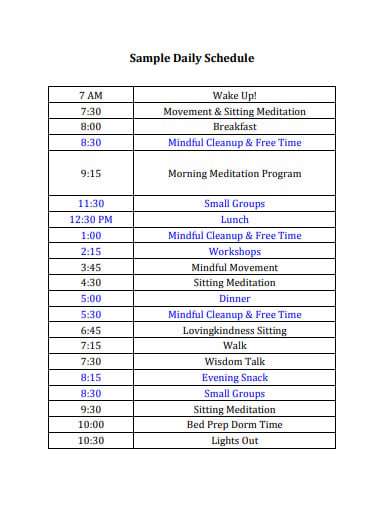 sample daily schedule