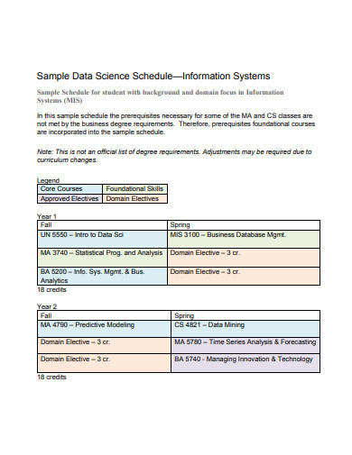 sample data science schedule