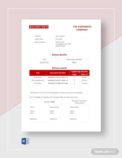 sample delivery note template