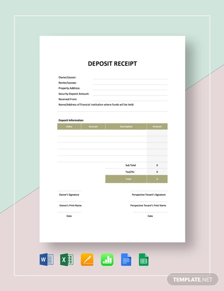 sample deposit receipt template