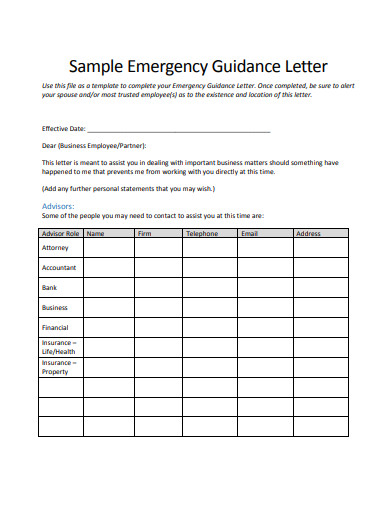 sample emergency guidance letter template