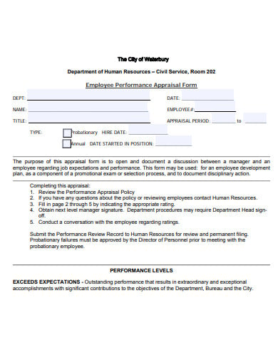 sample employee performance appraisal form