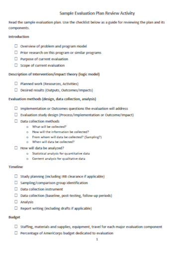 sample evaluation checklist template