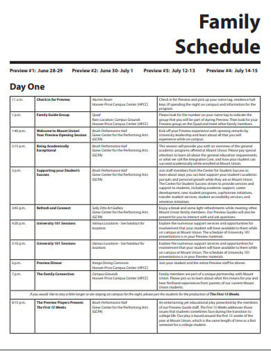 sample family schedule