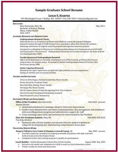 sample graduate school resume