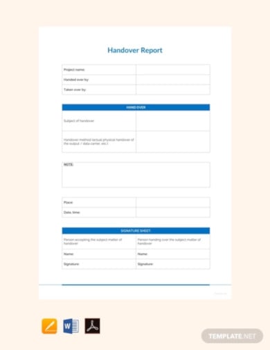 sample handover report template