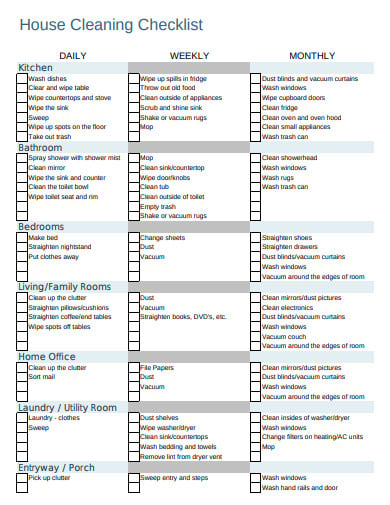 sample house cleaning checklist