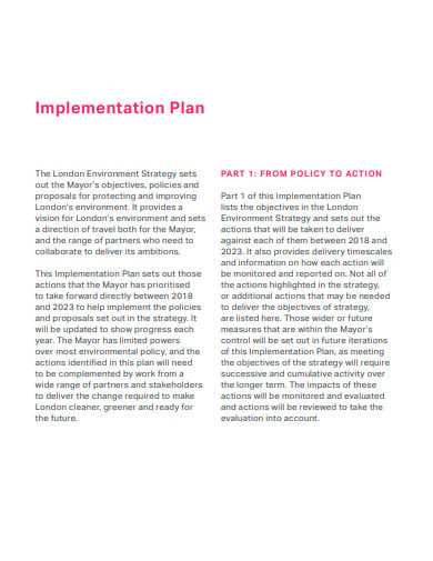sample implementation plan template