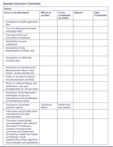 sample-induction-checklist
