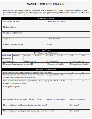 sample job application form