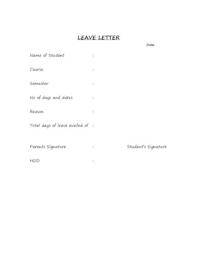 sample leave letter template