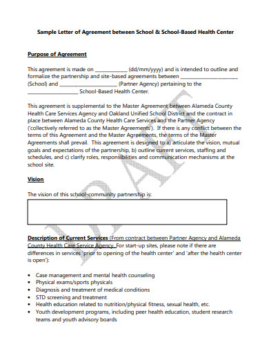 sample letter of agreement between school and school