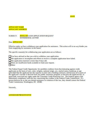 sample loan application letter template