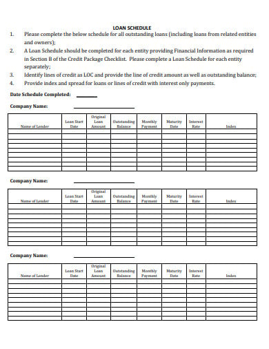 sample loan schedule templates