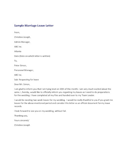 sample marriage leave letter in pdf