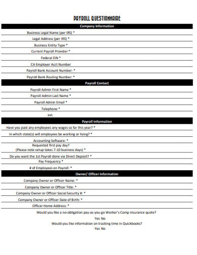 sample payroll questionnaire