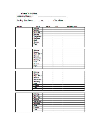 sample payroll worksheet template