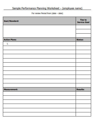 sample performance planning worksheet template