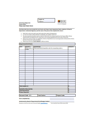 sample petty cash form template